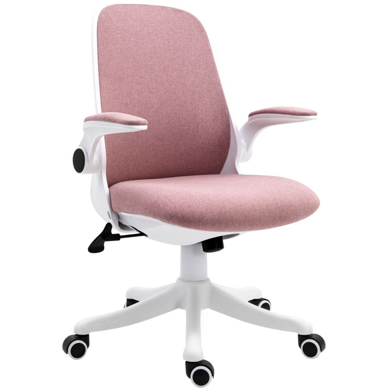 foto del prodotto sedia ergonomica ad altezza regolabile in simil velluto bianca e rosa vinsetto