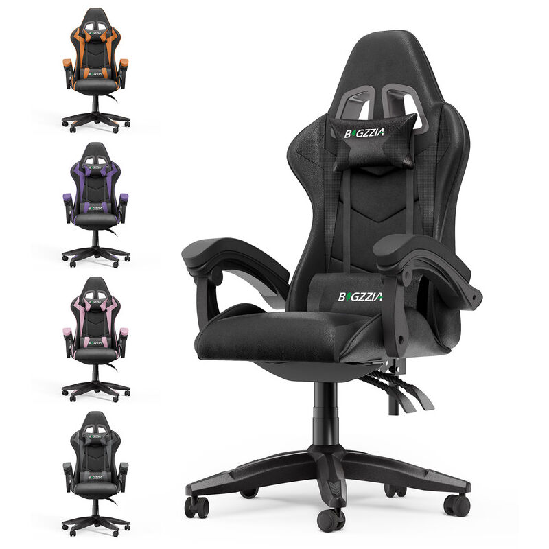 foto del prodotto sedia gaming bigzzia sedie da gamer stile racing poltrona ufficio con supporto lombare e poggiatesta altezza regolabile nero