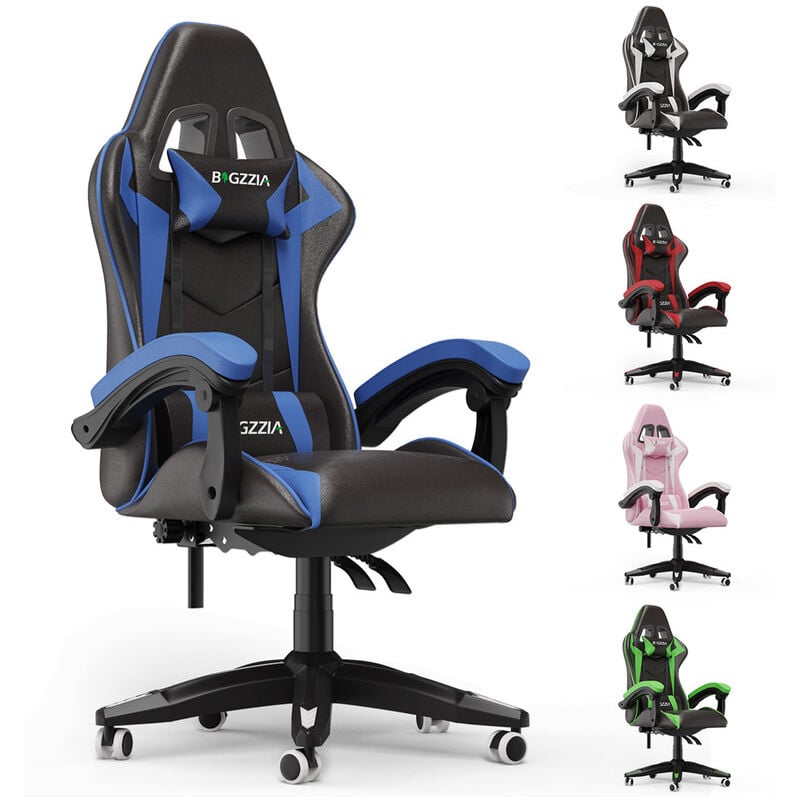 foto del prodotto sedia gaming bigzzia sedie da gamer stile racing poltrona ufficio con supporto lombare e poggiatesta altezza regolabile nero blu