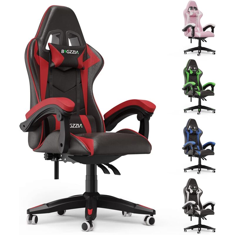 foto del prodotto sedia gaming bigzzia sedie da gamer stile racing poltrona ufficio con supporto lombare e poggiatesta altezza regolabile nero rosso