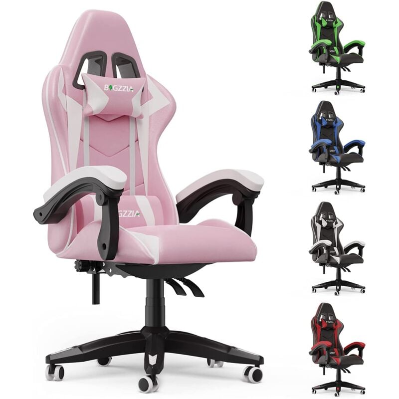 foto del prodotto sedia gaming bigzzia sedie da gamer stile racing poltrona ufficio con supporto lombare e poggiatesta altezza regolabile rosa