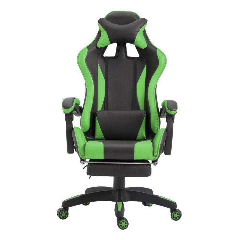 foto del prodotto sedia gaming con poggiapiedi in similpelle verde