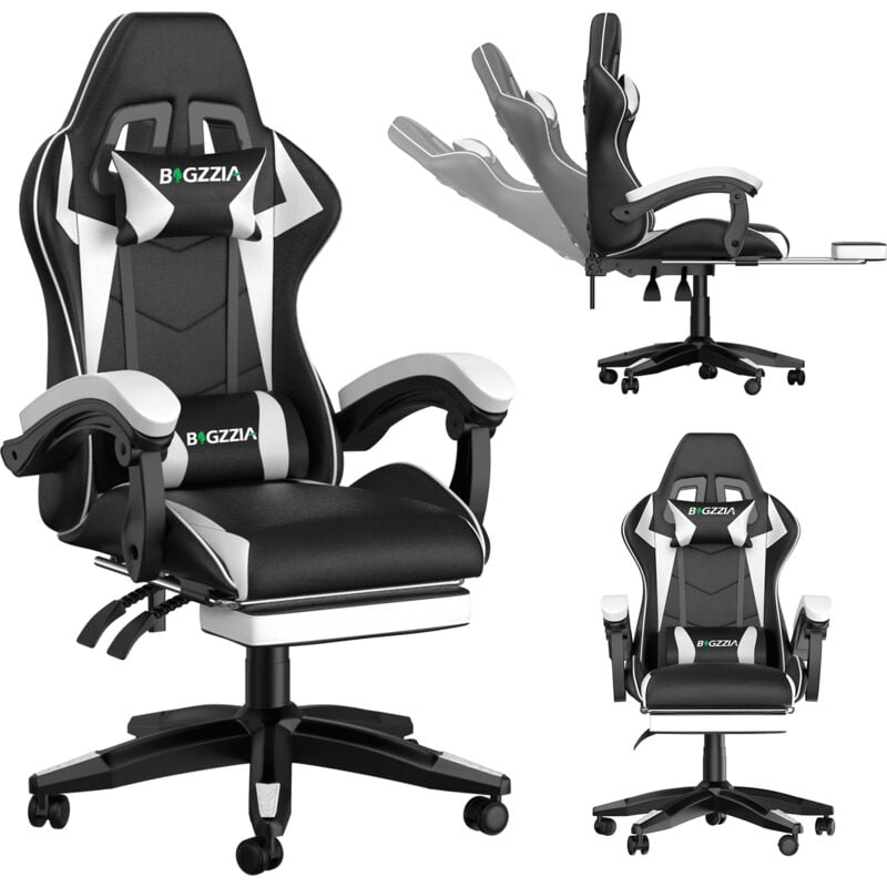 foto del prodotto sedia gaming con poggiapiedi telescopico bigzzia sedia girevole ergonomica, sedie da gamer, schienale regolabile 90 155 , racing sedia con cuscino