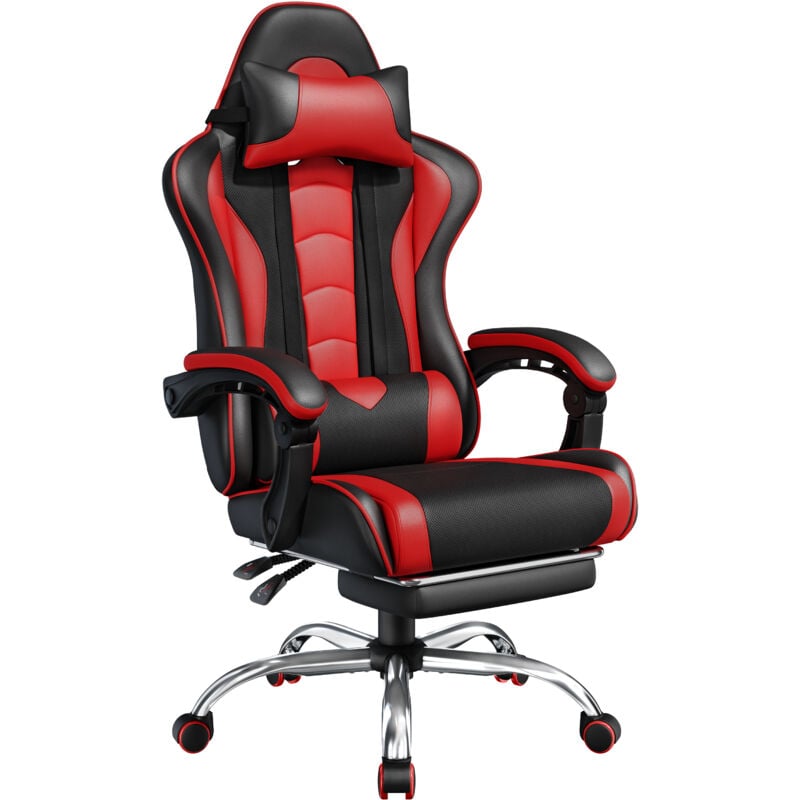 foto del prodotto sedia gaming ergonomica massaggiante reclinabile con poggiapiedi poggiatesta e supporto lombare braccioli imbottiti in finta pelle poltrona gamer da