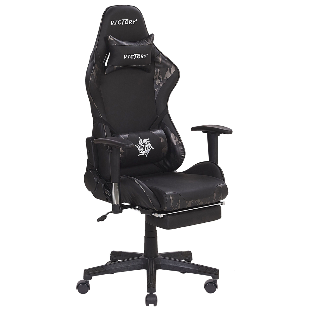 foto del prodotto sedia gaming nera camo ecopelle girevole regolabile braccioli e poggiapiedi regolabile in altezza moderna