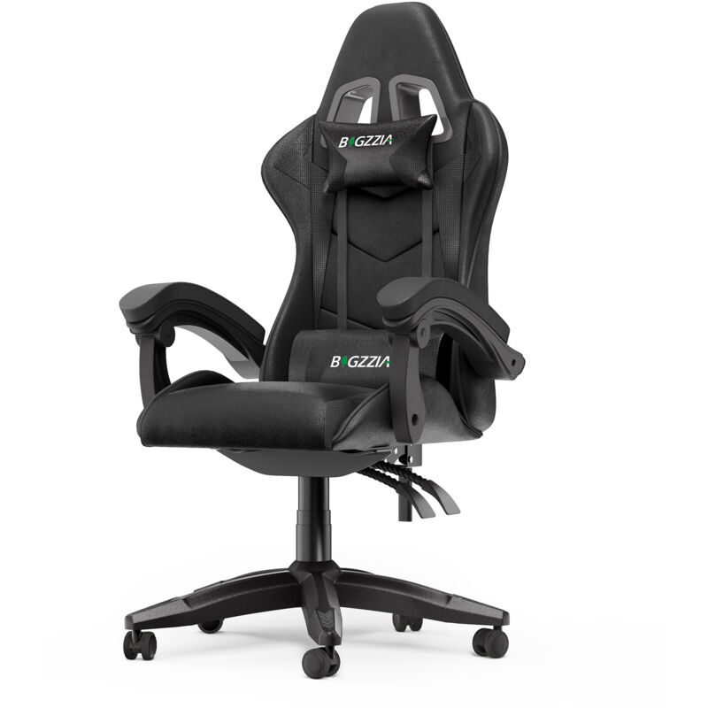 foto del prodotto sedia gaming nero bigzzia sedia gamer con cuscino lombare poggiatesta sedia ufficio schienale regolabile 90 135 poltrona per gamer