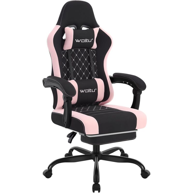 foto del prodotto sedia gaming poltrona ufficio con supporto lombare e poggiatesta altezza regolabile nero rosa woltu