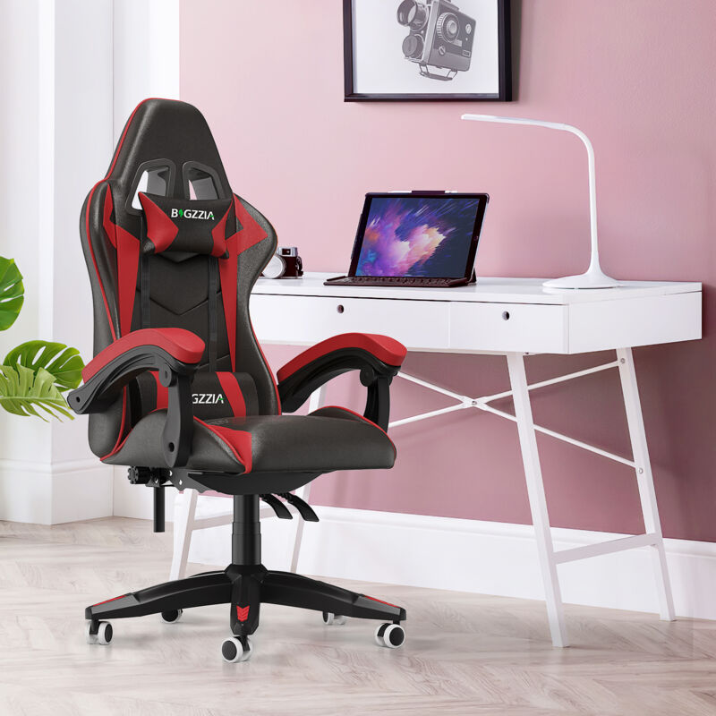 foto del prodotto sedia gaming, sedia da gioco bigzzia sedia ufficio ergonomica con schienale regolabile, poggiatesta e supporto lombare, rosso