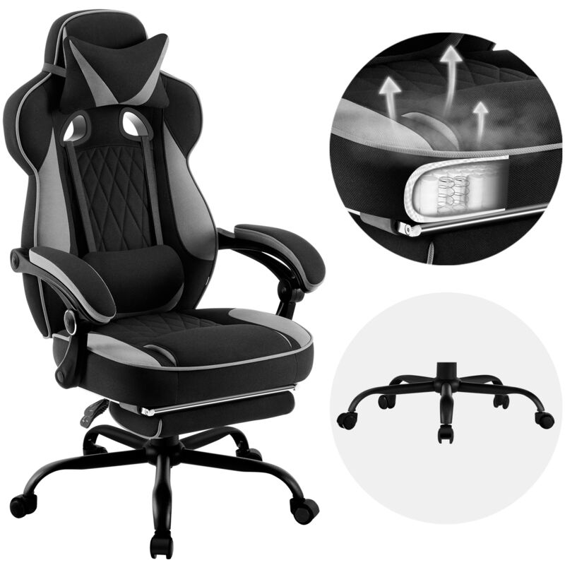 foto del prodotto sedia gaming, sedia girevole ergonomica, tessuto a rete traspirante, nero grigio woltu