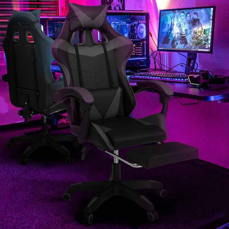 foto del prodotto sedia gaming, sedia ufficio nero e grigio alex