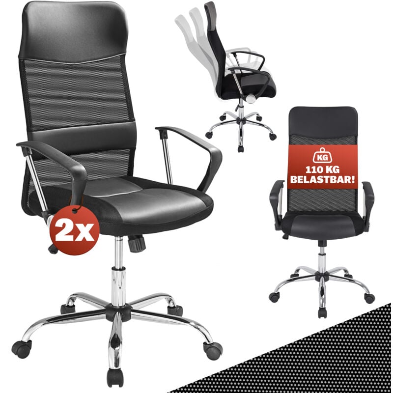 foto del prodotto sedia girevole da ufficio poltrona seggiola scrivania lavoro set of 2 black en - casaria
