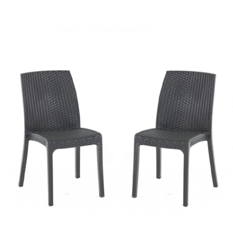foto del prodotto sedia impilabile in polipropilene effetto rattan virginia antracite set 2 pezzi