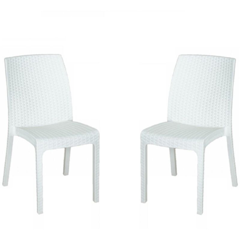 foto del prodotto sedia impilabile in polipropilene effetto rattan virginia bianco set 2 pezzi