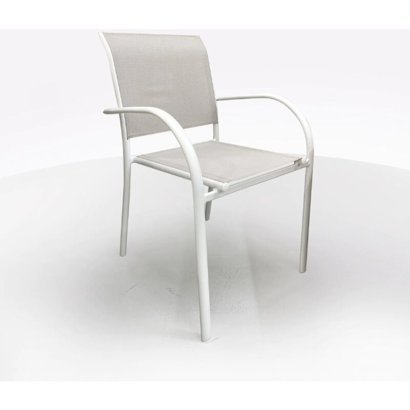 foto del prodotto sedia in alluminio bianco e textilene beige