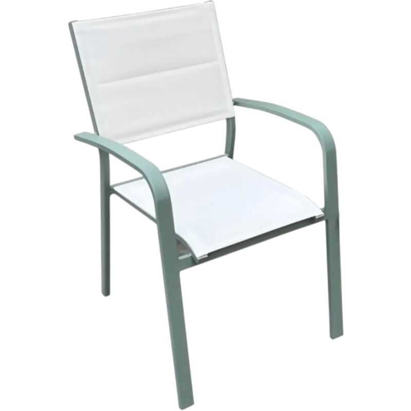 foto del prodotto sedia in alluminio verde menta e textilene bianco