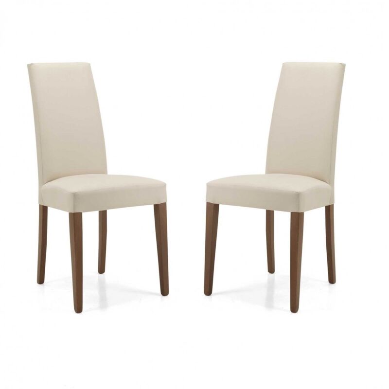 foto del prodotto sedia in ecopelle beige con gambe verniciate noce mod. denver set da 2 pezzi