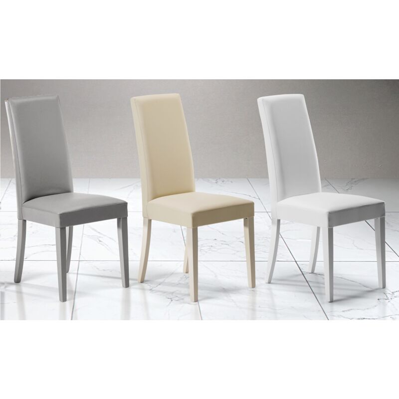 foto del prodotto sedia in ecopelle con gambe legno laccate claudia beige set da 2 pezzi