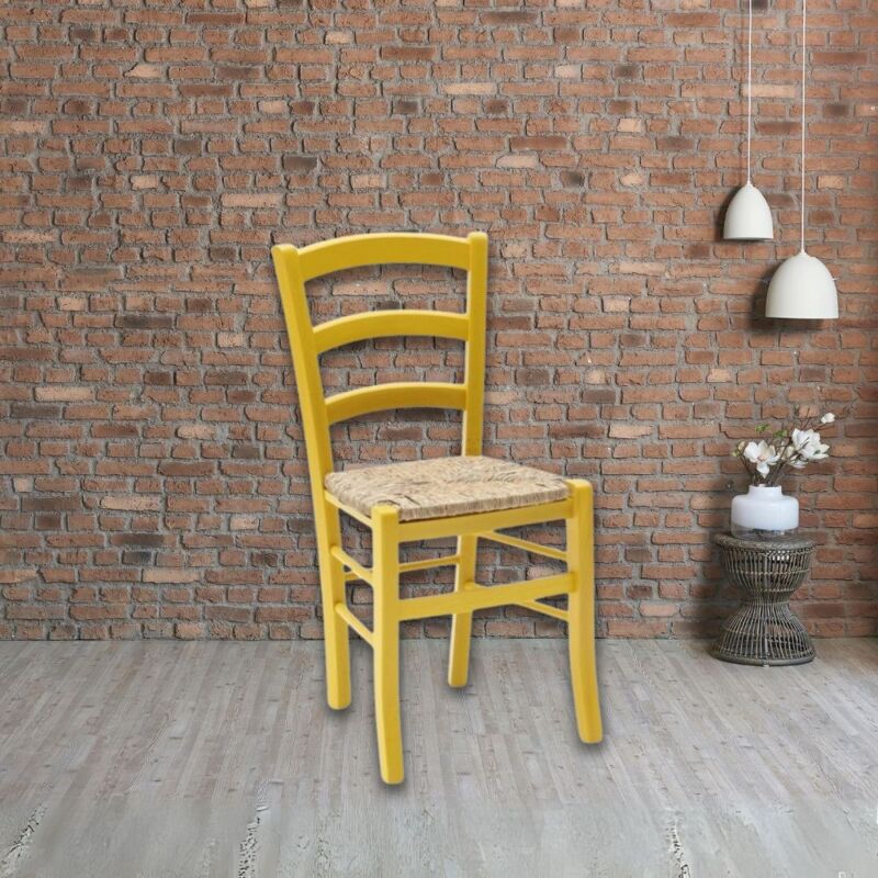 foto del prodotto sedia in legno di faggio con seduta paglia venezia colore anilina giallo