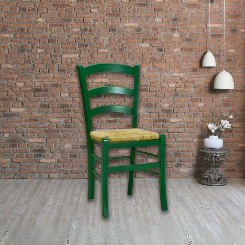 foto del prodotto sedia in legno di faggio con seduta paglia venezia colore anilina verde scuro
