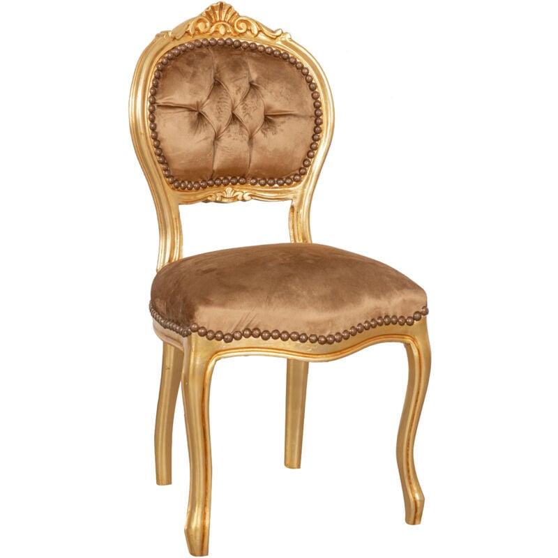 foto del prodotto sedia in legno poltroncina imbottita stile francese luigi xvi poltrona in legno massello di faggio sedia soggiorno finitura oro