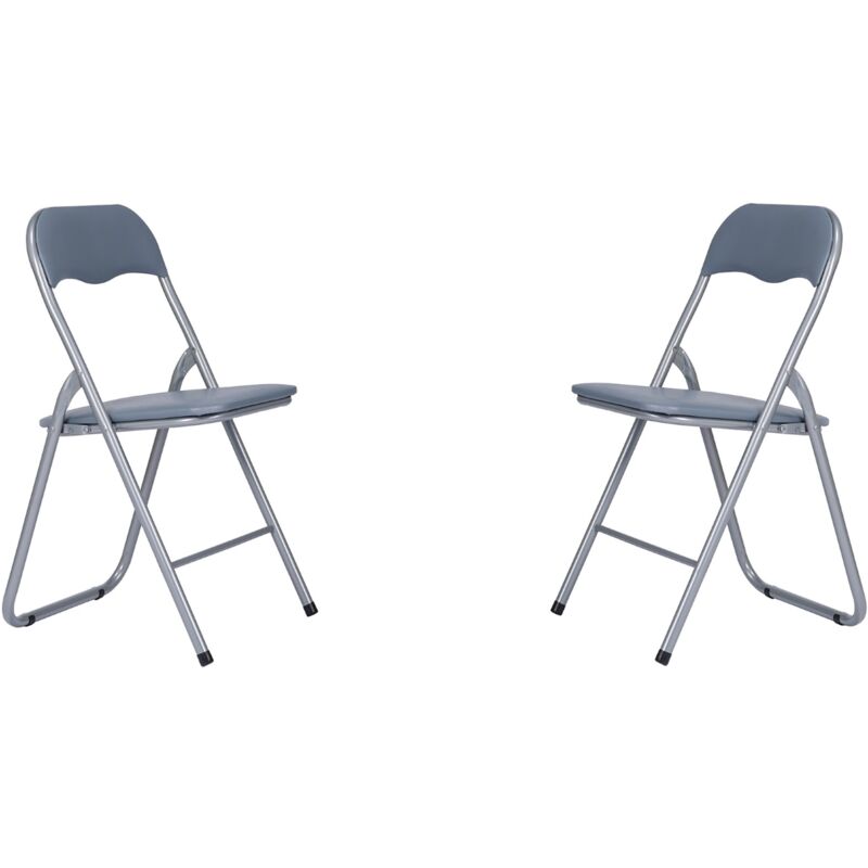 foto del prodotto sedia in metallo pieghevole seduta ecopelle grigio set 2 pezzi