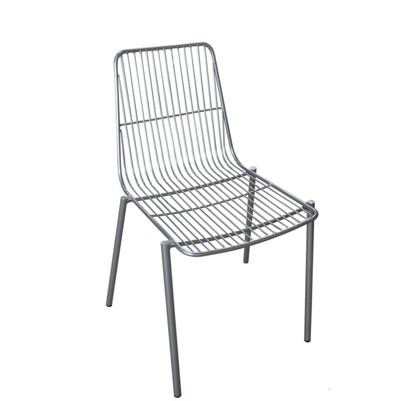 foto del prodotto sedia in metallo verniciato silver con cuscino bianco