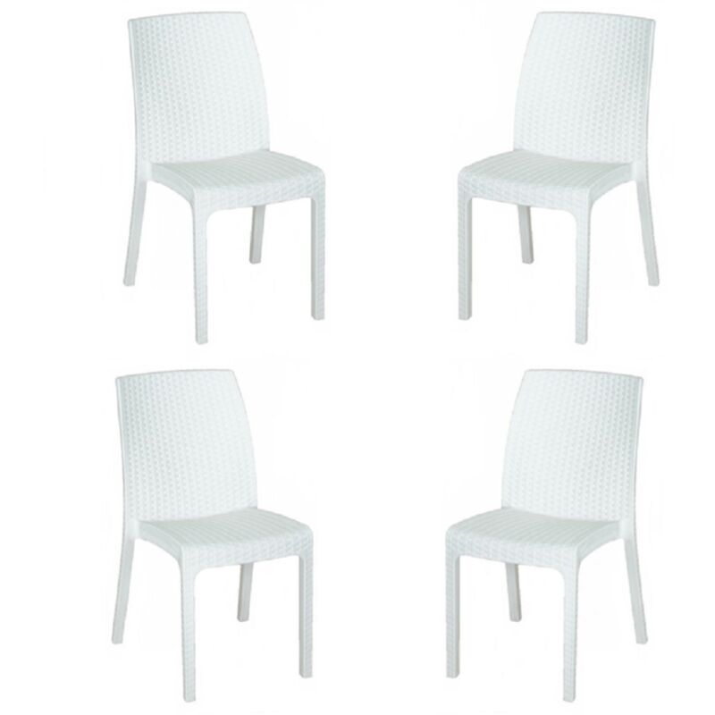 foto del prodotto sedia in polipropilene rattan per esterno virginia bianco set 4 pezzi