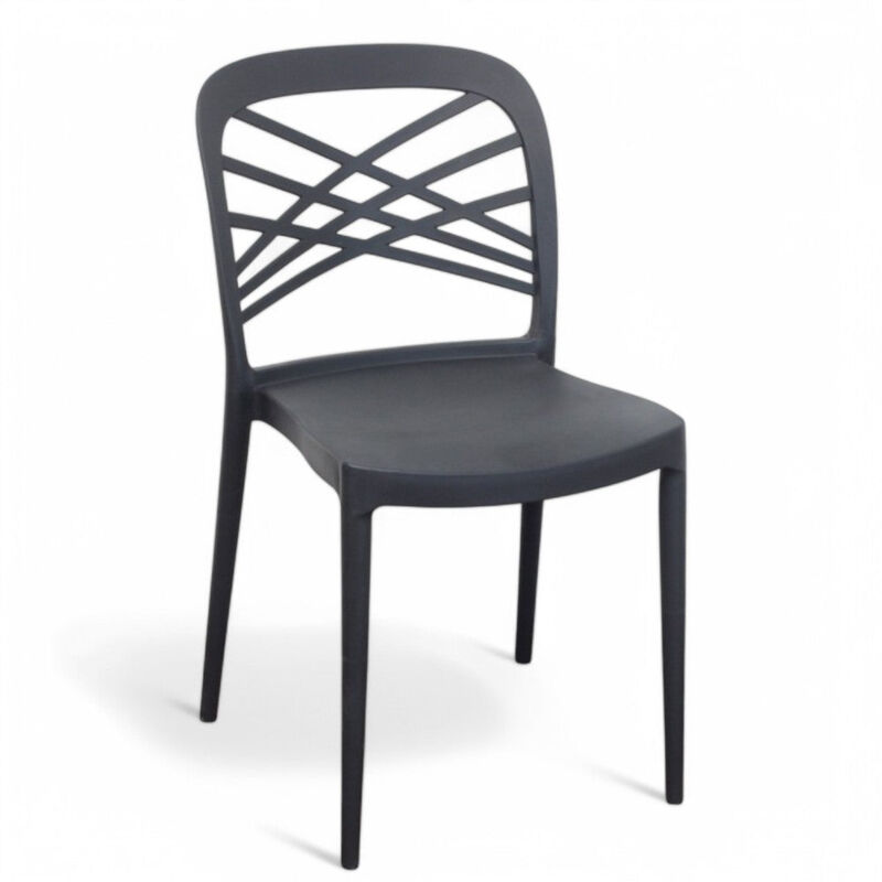 foto del prodotto sedia in resina senza braccioli con schienale design intrecciato impilabile per giardino harmoni antracite