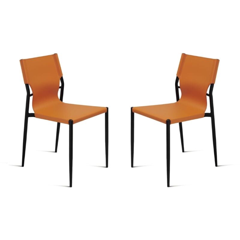 foto del prodotto sedia in simil cuoio arancio con struttura in metallo nero sveva 2 sedie