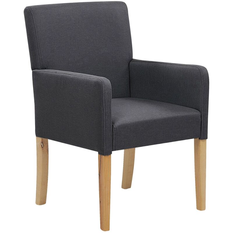 foto del prodotto sedia in tessuto grigio gambe in legno seduta con braccioli elegante rockefeller
