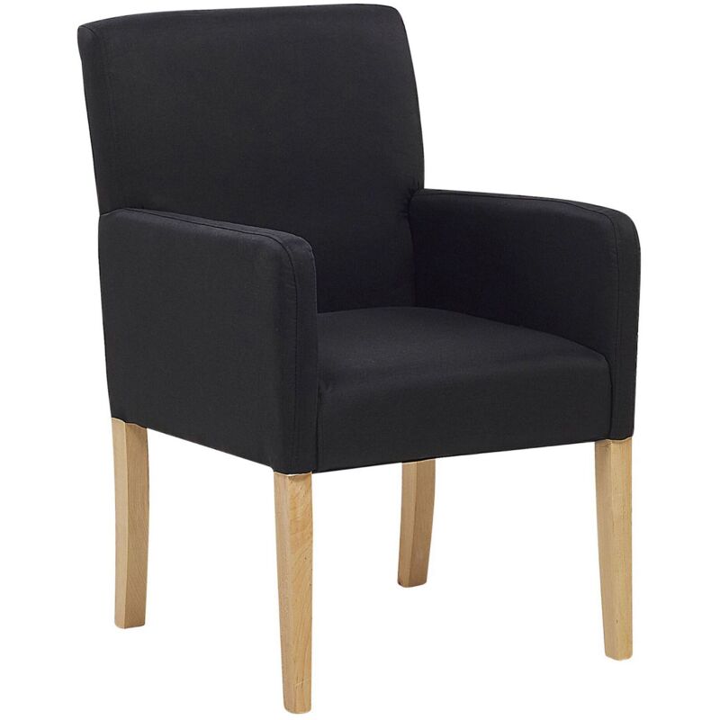 foto del prodotto sedia in tessuto nero gambe in legno seduta con braccioli elegante rockefeller