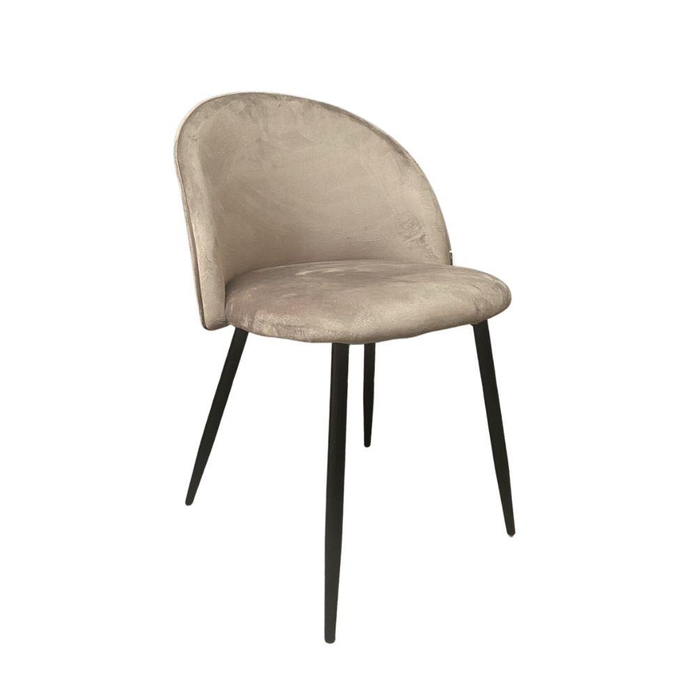 foto del prodotto sedia in tessuto tortora con gambe in metallo nero 78x47x57 cm