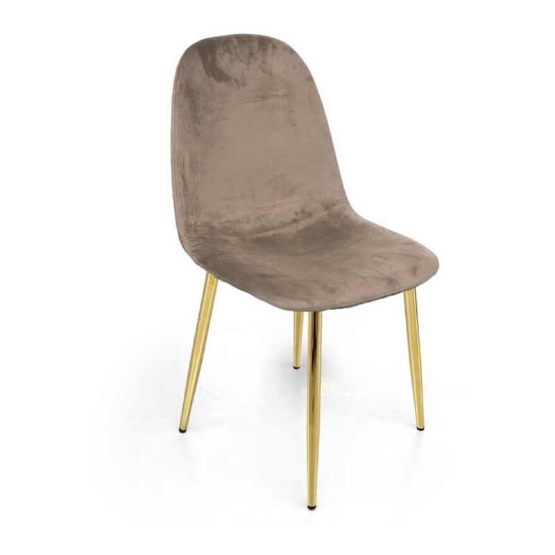 foto del prodotto sedia in velluto con gambe oro 52x44x88 cm in colore tortora