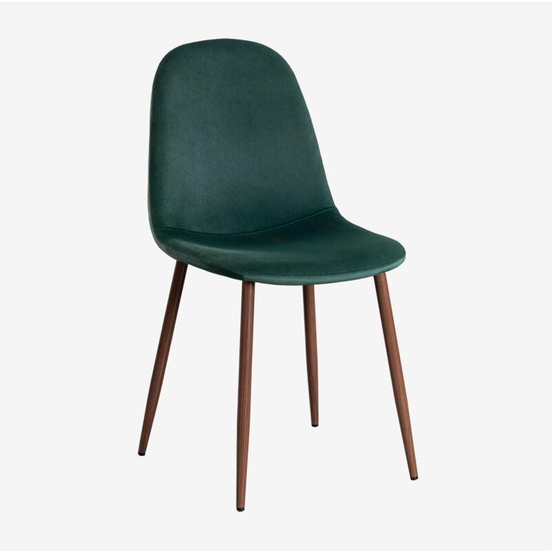 foto del prodotto sedia in velluto glamm sklum verde jungle legno scuro