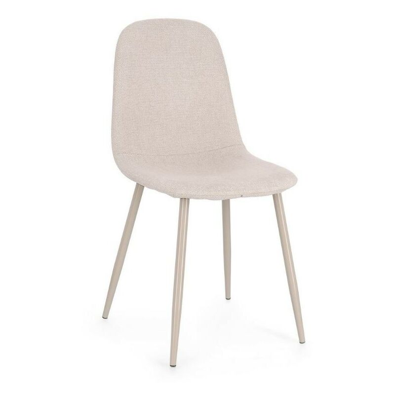 foto del prodotto sedia irelia con struttura seduta e schienale in compensato, rivestimento in poliestere tortora e gambe in acciaio beige opaco