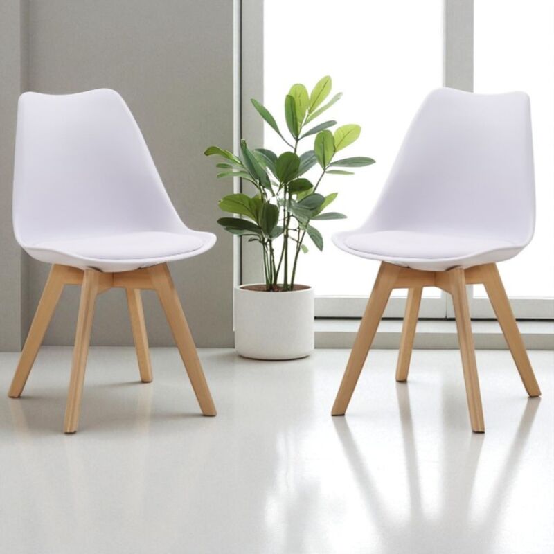 foto del prodotto sedia kaira bianco con seduta ecopelle e gambe in legno 2 pezzi