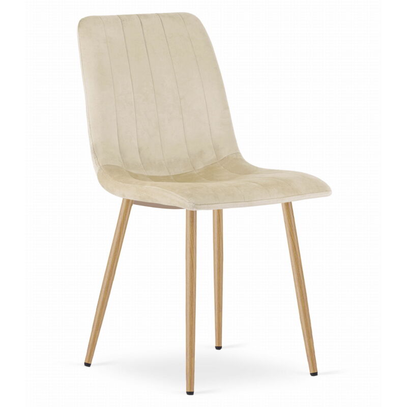 foto del prodotto sedia lava velluto beige chiaro gambe color legno x 1