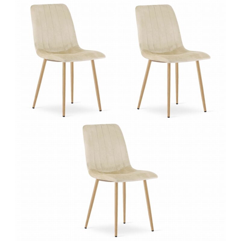 foto del prodotto sedia lava - velluto beige chiaro gambe color legno x 3