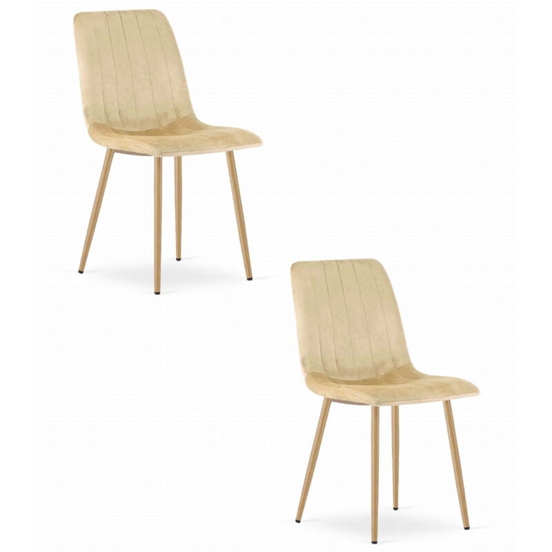 foto del prodotto sedia lava velluto beige gambe color legno x 2