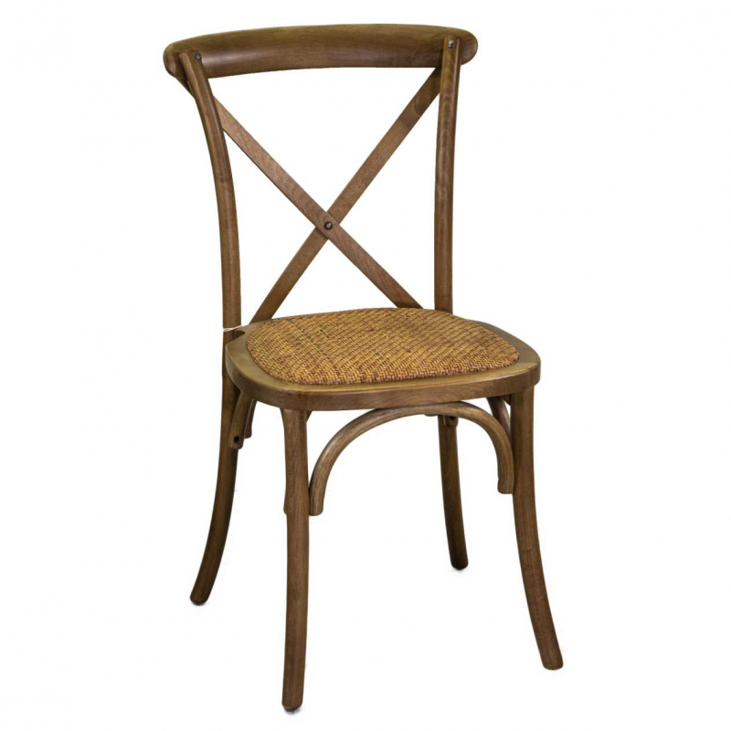foto del prodotto sedia legno cross marrone chiaro sedutaintreccio impilabile cm 50x50h46,5/88