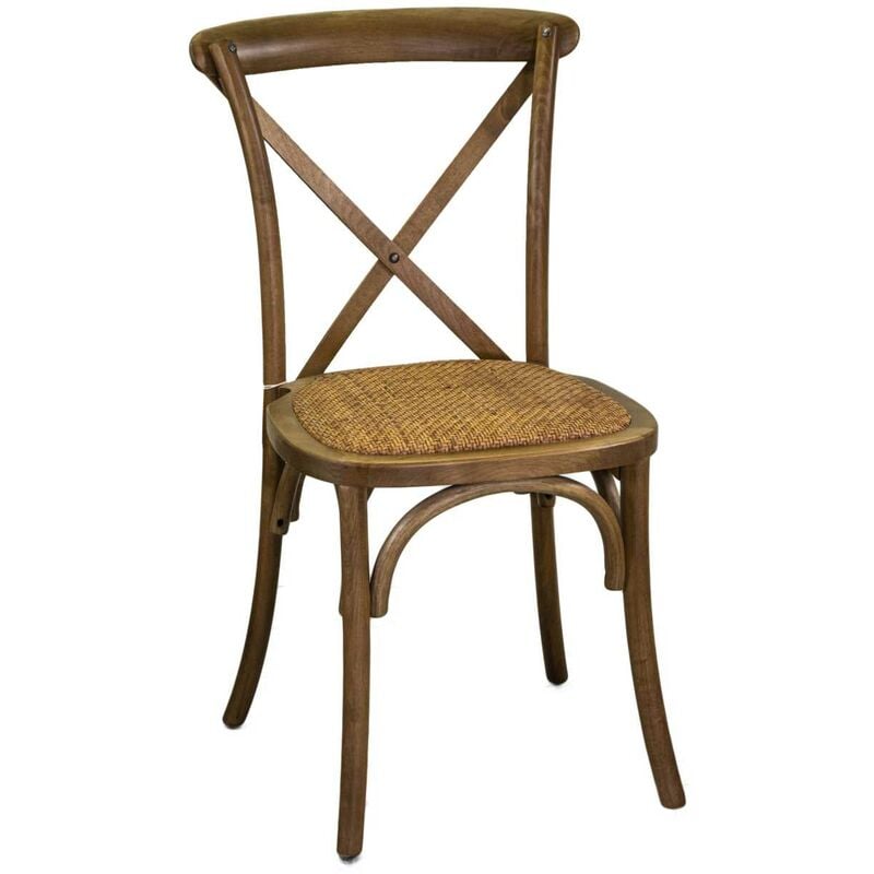 foto del prodotto sedia legno cross marrone seduta intreccio impilabile cm50x50h46,5 88
