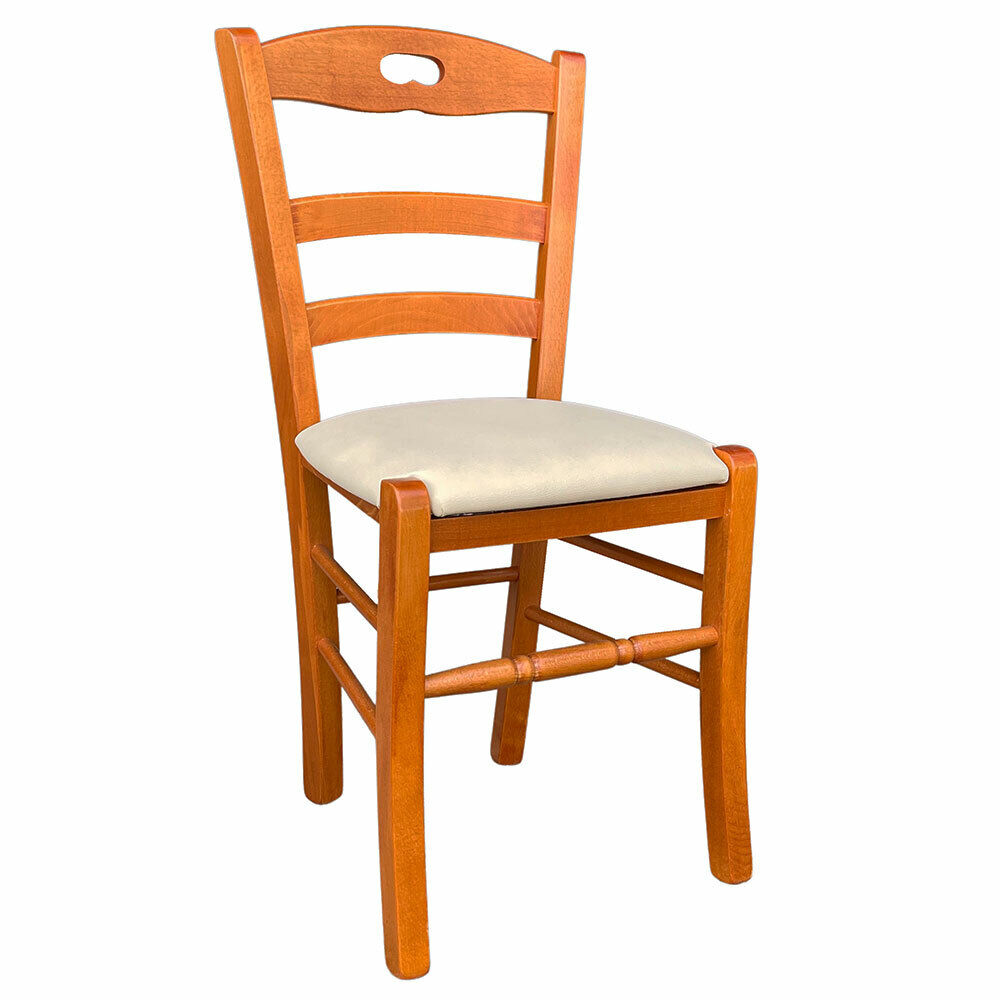 foto del prodotto sedia legno loris ciliegio con seduta in similpelle beige