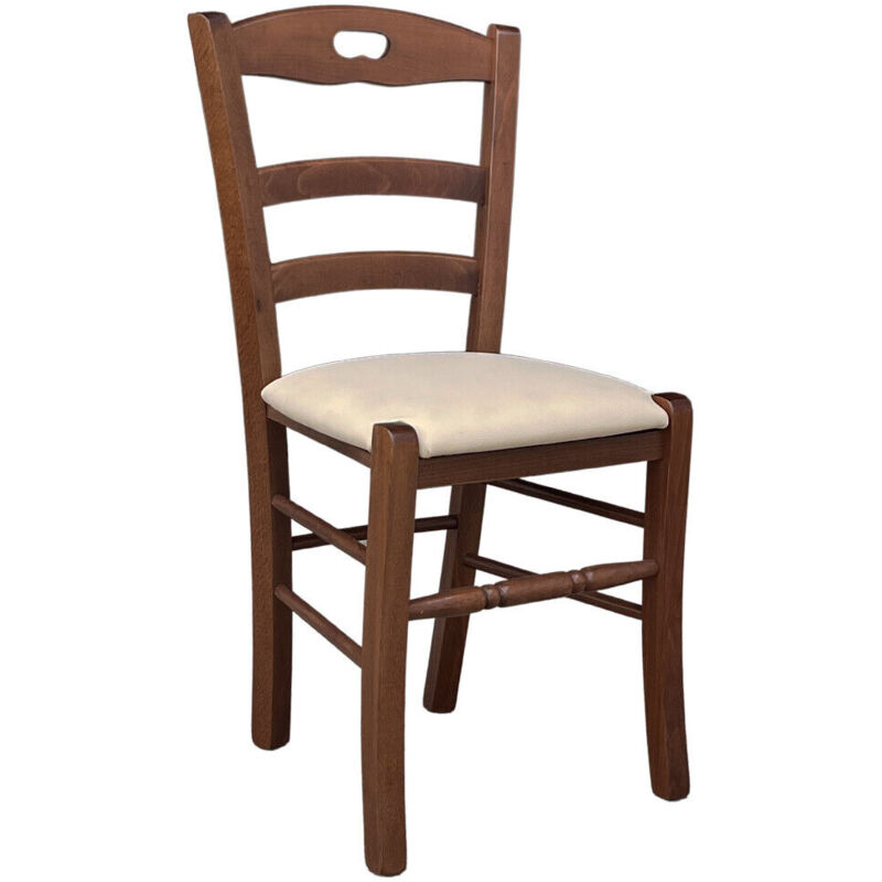 foto del prodotto sedia legno loris noce scuro con seduta imbottita similpelle beige
