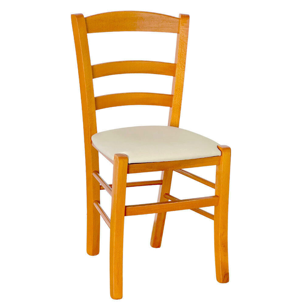 foto del prodotto sedia legno paesana ciliegio con seduta similpelle beige