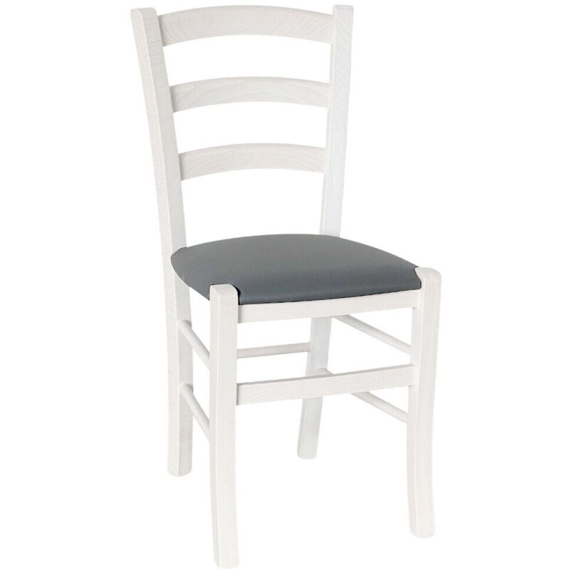 foto del prodotto sedia legno venezia bianco con seduta in similpelle grigio antracite