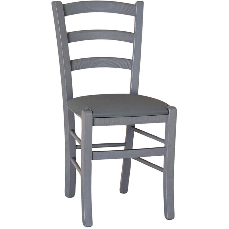 foto del prodotto sedia legno venezia paesana grigio con seduta in similpelle grigio antracite
