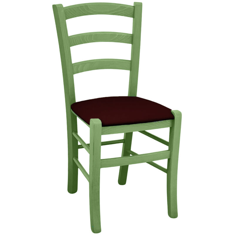 foto del prodotto sedia legno venezia verde con seduta in similpelle marrone