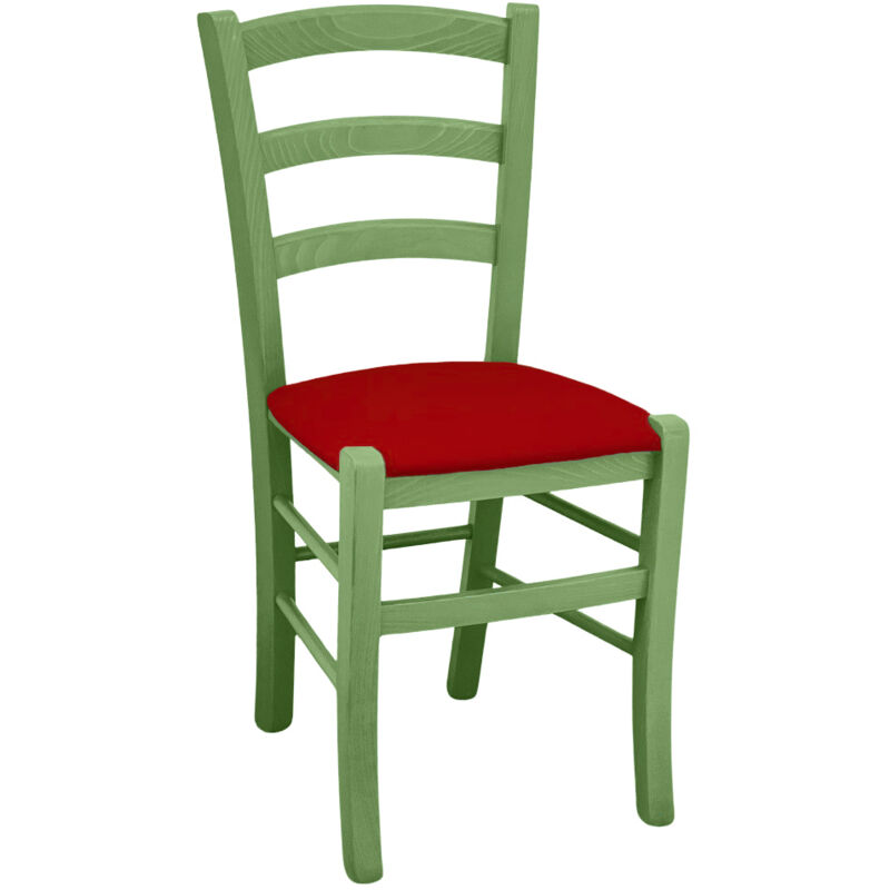 foto del prodotto sedia legno venezia verde con seduta in similpelle rosso