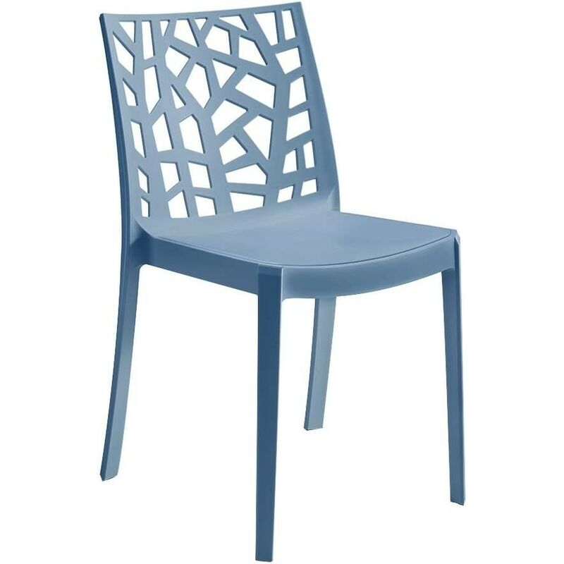 foto del prodotto sedia matrix in polipropilene blu, dim. 55 x 47 x 82 cm, peso 4 kg, per interno ed esterno, made in italy,impilabili gloupie