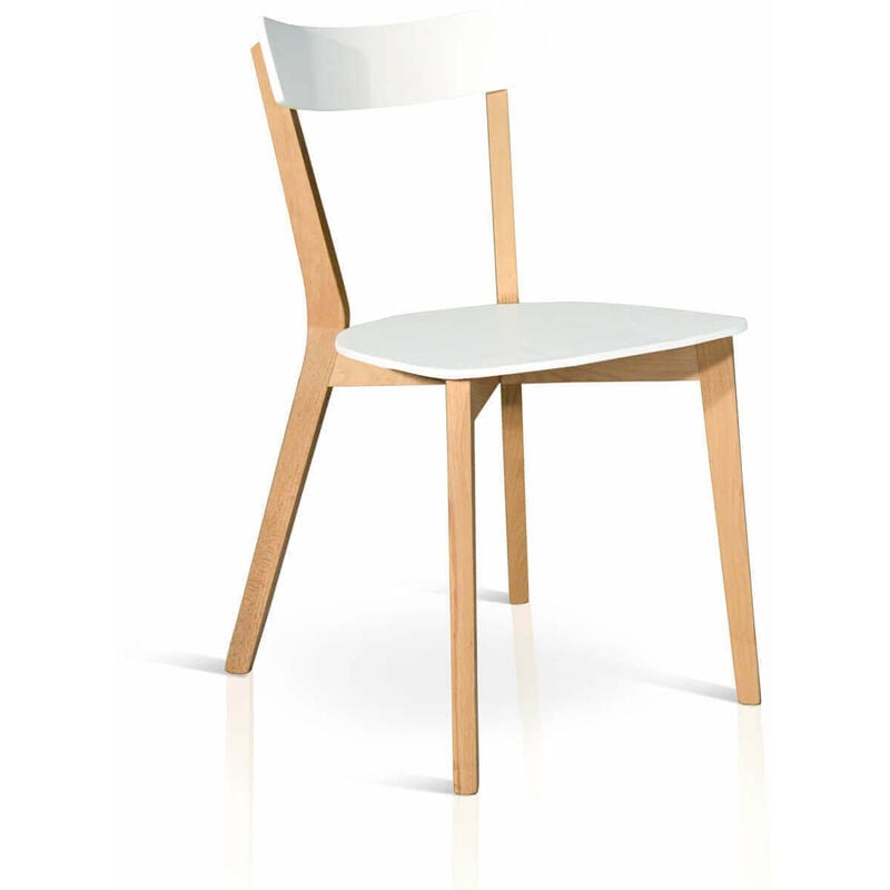 foto del prodotto sedia moderna di design in legno naturale con seduta in mdf bianco per arredo casa cucina sala da pranzo studio ristorante bar